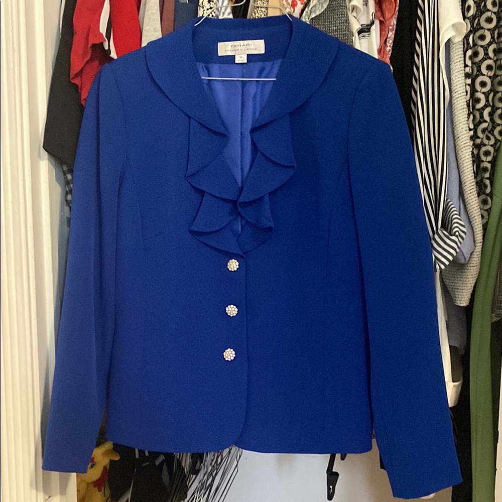 Coldwater Creek Blue Ruffled Blazer